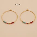 New Bohemian Rainbow Miyuki Beads Hoop Earrings, Handmade Boho Jewelry AL651
