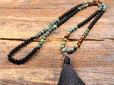 Gradient Color 108 Mala Beads Gemstone Tassel Necklaces, 8mm Rose Quartz Amethyst Lapis Lazuli African Turquoise Beads Bracelet, Handmade Healing Jewelry AL635