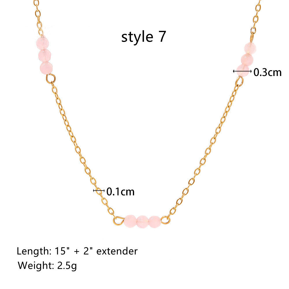 18K Gold Stainless Steel Pearl Necklace, Natural Stone Rosary Chain Necklace Jewelry AL740