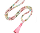 Gradient Color 108 Mala Beads Gemstone Tassel Necklaces, 8mm Rose Quartz Amethyst Lapis Lazuli African Turquoise Beads Bracelet, Handmade Healing Jewelry AL635