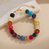 Bohemian Rainbow Agate Faceted Beads Bracelet, Handmade Boho Jewelry AL736