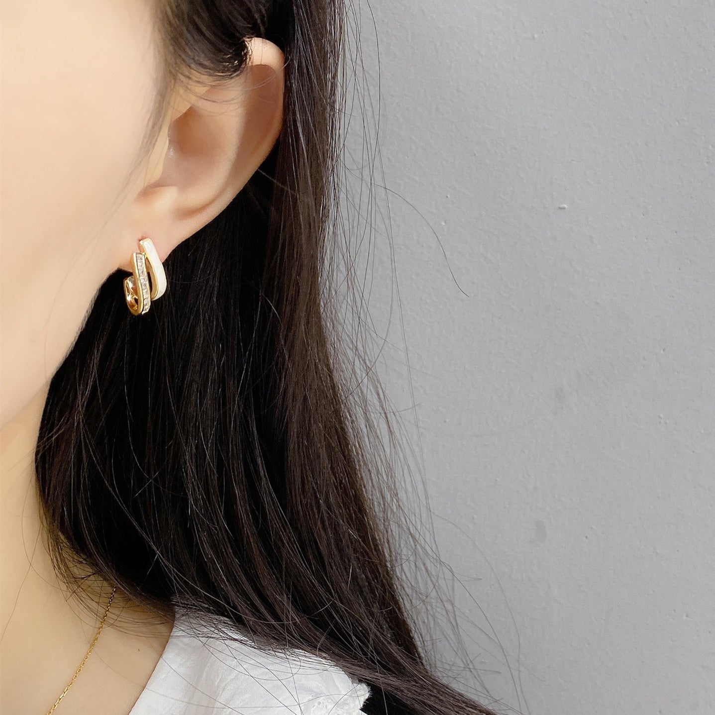 Double Layers Oil Drip CZ Stud Earrings, S925 Sterling Post, Fashion Summer Jewelry AL703
