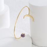 Gold Plated Star Moon Cuff Bracelet, Raw Amethyst Quartz, Adjustable Open Bracelet, Fashion Gemstone Jewelry AL727