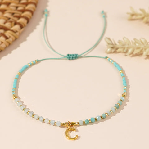 Boho Gold Letter Amazonite Stone & Miyuki Beads Adjustable Bracelet Skinny Handmade Jewelry For Women AL817