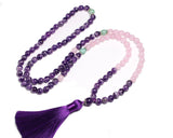 Gradient Color 108 Mala Beads Gemstone Tassel Necklaces, 8mm Rose Quartz Amethyst Lapis Lazuli African Turquoise Beads Bracelet, Handmade Healing Jewelry AL635