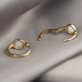Gold Bezel Round Opal Hoop Earrings, 925 Sterling Silver, Fashion Jewelry AL645
