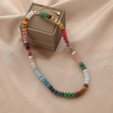Bohemian Rainbow Natural Stones Crystals Beaded Necklace, Handmade Boho Jewelry AL735