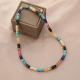 Bohemian Rainbow Natural Stones Crystals Beaded Necklace, Handmade Boho Jewelry AL735