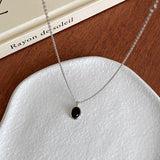 925 Sterling Silver Small Black Onyx Agate Necklace AL855