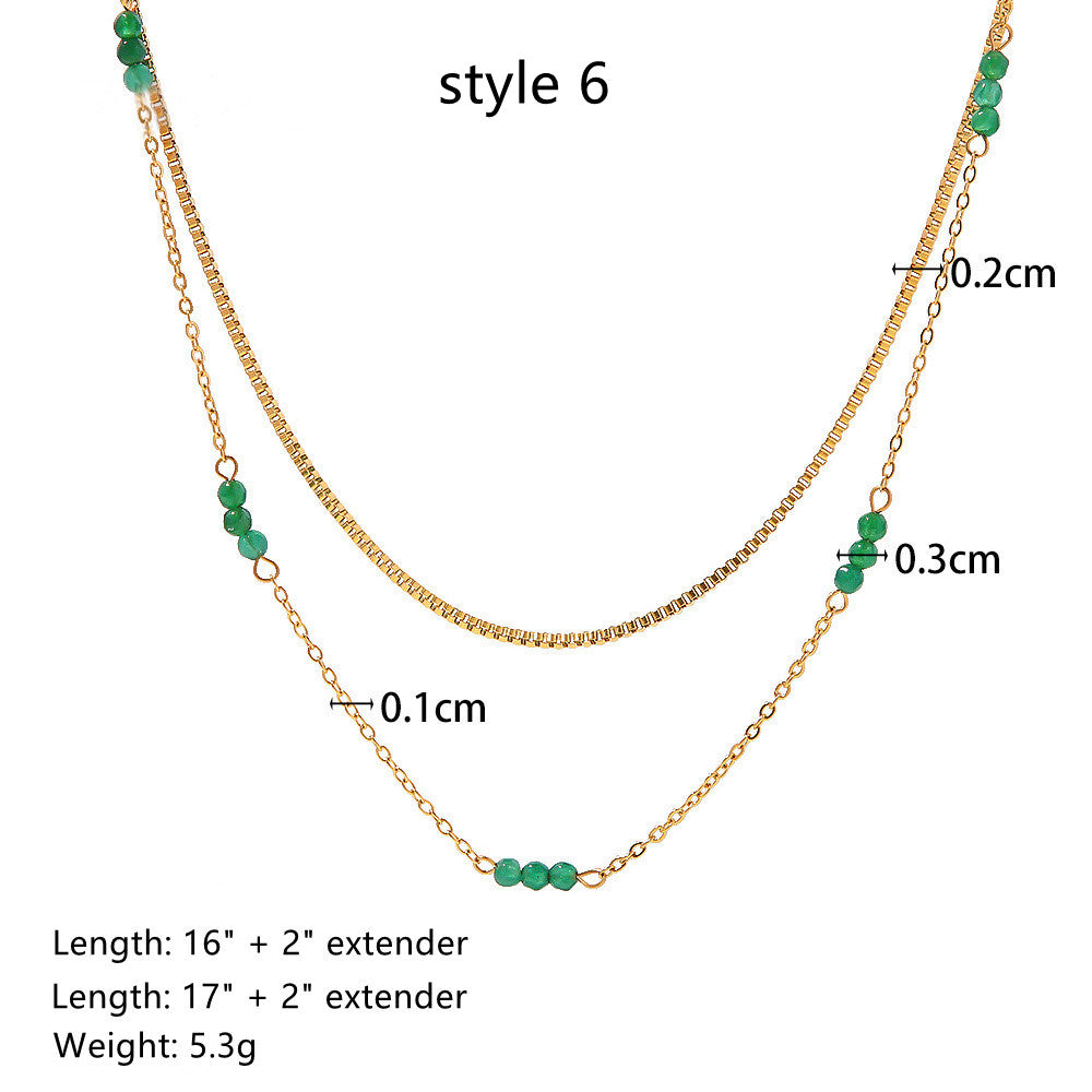 18K Gold Stainless Steel Pearl Necklace, Natural Stone Rosary Chain Necklace Jewelry AL740