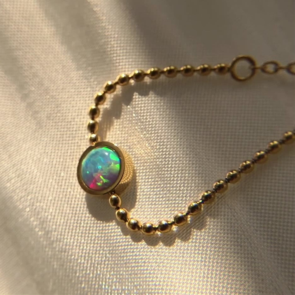 Bezel Round Manmade Opal Fire Colorful Adjustable Ring Bead Chain Ring AL839