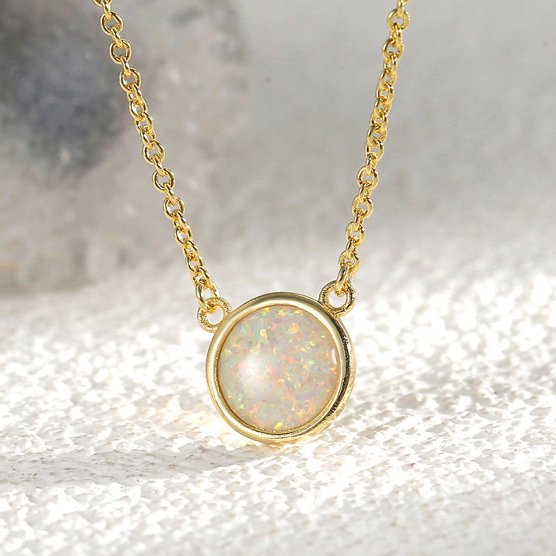 Fashion Gold Round Magic Opal Necklace, Fire Opal Jewelry, Gemstone Necklace AL642, opalite necklace