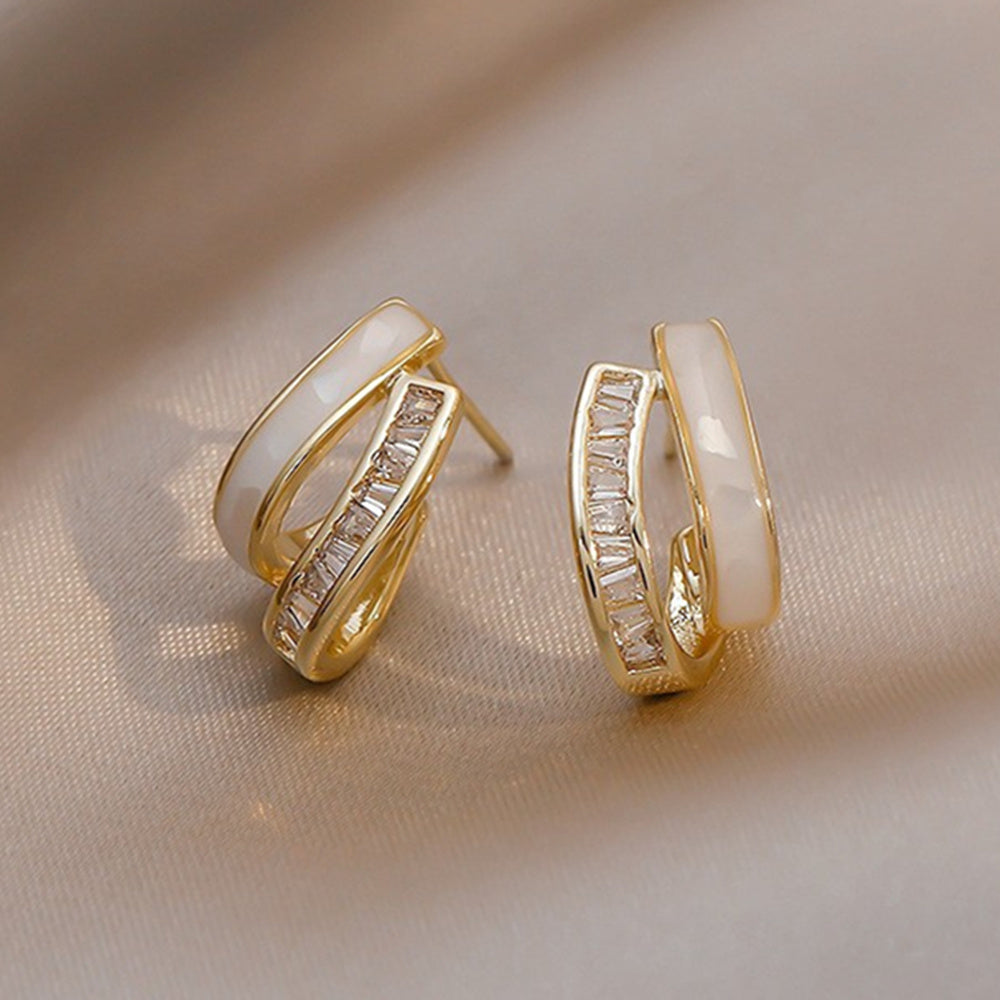Double Layers Oil Drip CZ Stud Earrings, S925 Sterling Post, Fashion Summer Jewelry AL703
