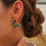 Rainbow Abalone Shell Butterfly Stud Earrings, 18k Gold Titanium Steel Earring Jewelry AL717
