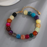 Bohemian Rainbow Agate Faceted Beads Bracelet, Handmade Boho Jewelry AL736