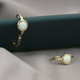 Gold Bezel Round Opal Hoop Earrings, 925 Sterling Silver, Fashion Jewelry AL645