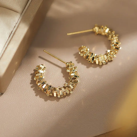 Personality Gold Plated Chips Hoop Earrings, 925 Silver Post, Fashion Jewelry AL658