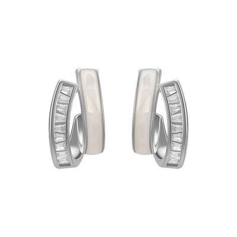 Double Layers Oil Drip CZ Stud Earrings, S925 Sterling Post, Fashion Summer Jewelry AL703