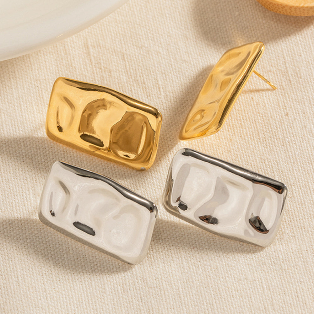 Hammer Rectangle Gold Titanium Steel Stud Earrings Fashion Jewelry AL710