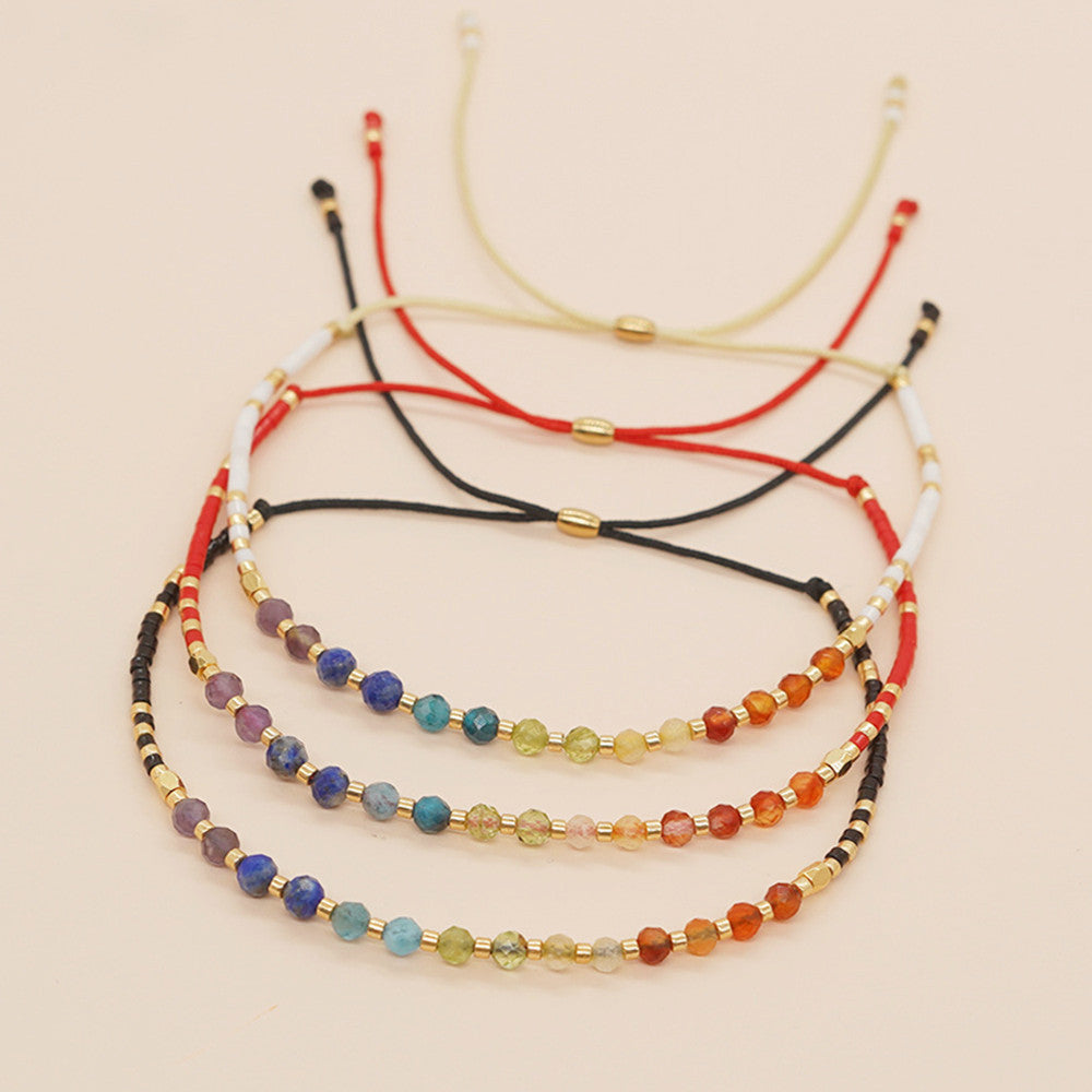 Bohemian Skinny Rainbow Natural Stones & Miyuki Beads Bracelet, Faceted Crystal Beads, Handmade Boho Jewelry AL739