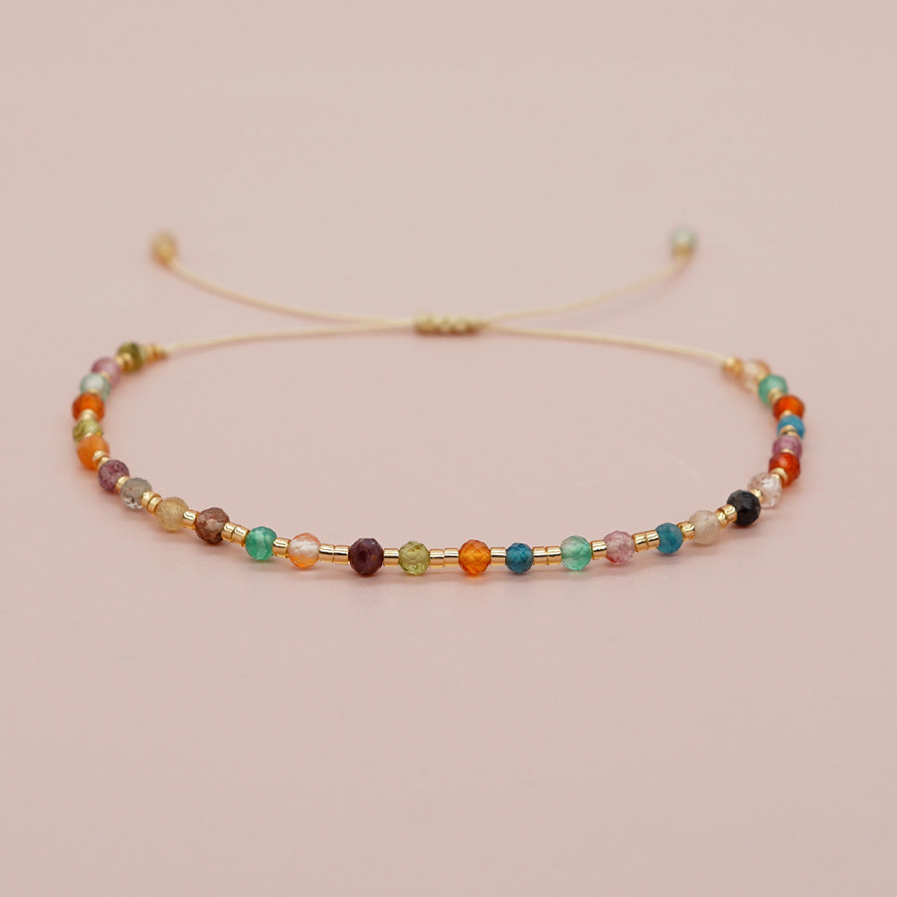 Bohemian Skinny Rainbow Natural Stones & Miyuki Beads Friendship Bracelet, Handmade Boho Summer  Jewelry AL867