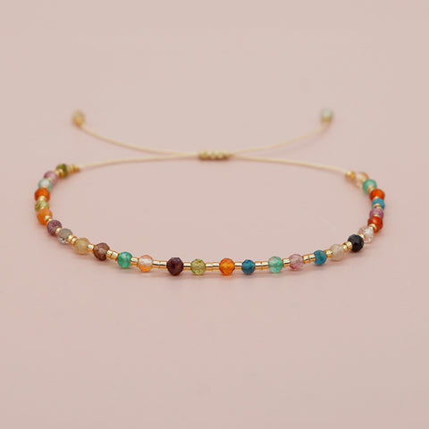 Bohemian Skinny Rainbow Natural Stones & Miyuki Beads Friendship Bracelet, Handmade Boho Summer  Jewelry AL867