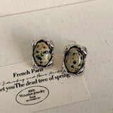 Irregular Gold Plated Oval Tigere's Eye Natural Stone Stud Earrings, Simple Gemstone Jewelry AL800