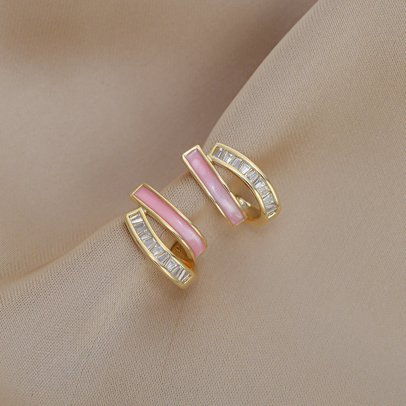 Double Layers Oil Drip CZ Stud Earrings, S925 Sterling Post, Fashion Summer Jewelry AL703