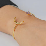 Gold Plated Raw Birthstone Star Moon Open Bracelet, Adjustable Gemstone Cuff, Fashion Jewelry AL727