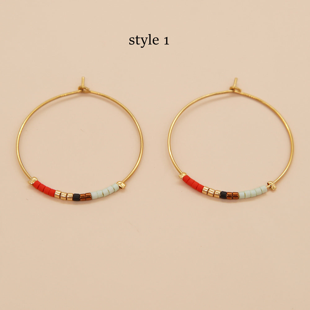New Bohemian Rainbow Miyuki Beads Hoop Earrings, Handmade Boho Jewelry AL651
