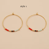 New Bohemian Rainbow Miyuki Beads Hoop Earrings, Handmade Boho Jewelry AL651