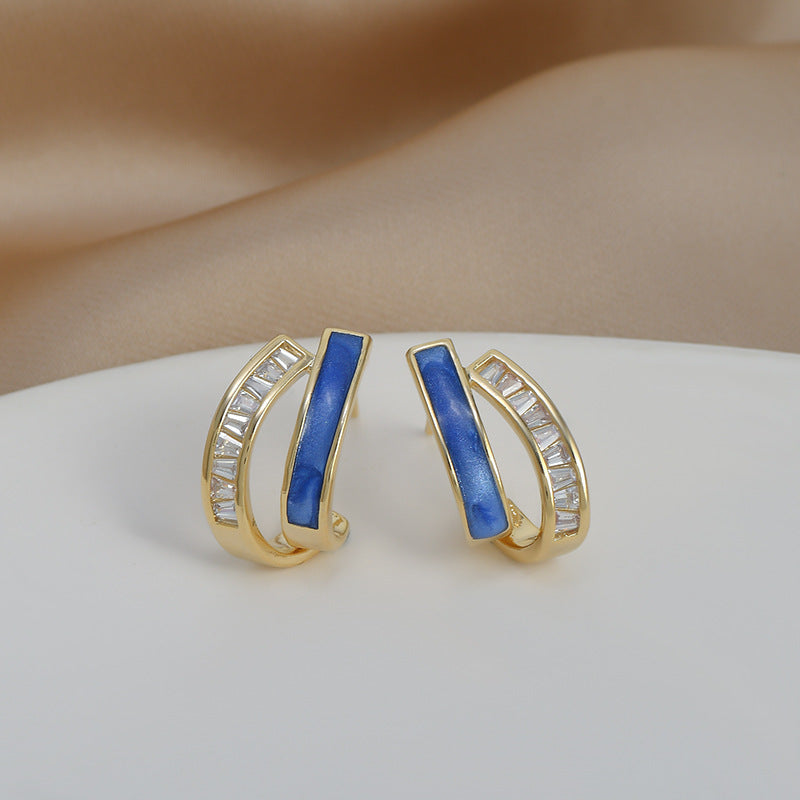 Double Layers Oil Drip CZ Stud Earrings, S925 Sterling Post, Fashion Summer Jewelry AL703