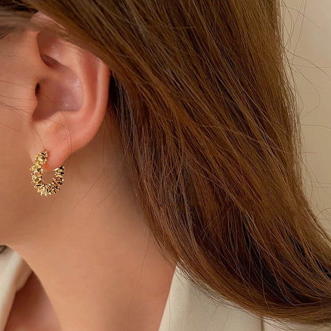 Personality Gold Plated Chips Hoop Earrings, 925 Silver Post, Fashion Jewelry AL658