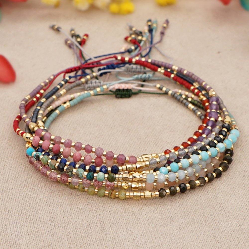 Bohemian Skinny Natural Stones & Miyuki Beads Bracelet, Handmade Boho