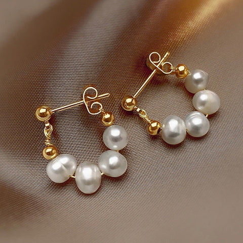 Baroque Fresh Water Pearl Hoop Earrings, S925 Silver Post, Boho Jewelry AL726