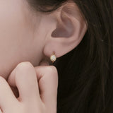 Gold Bezel Round Opal Hoop Earrings, 925 Sterling Silver, Fashion Jewelry AL645
