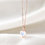 15.5" Dainty CZ Moonstone Crystal Heart Necklace, Gemstone Birthstone 925 Sterling Silver Jewelry Necklace For Women SS255