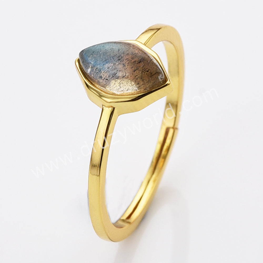 S925 Sterling Silver Marquise Rainbow Gemstone Adjustable Ring, 18k Gold Plated Birthstone Jewelry Ring For Women SS263