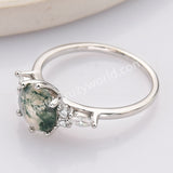 S925 Sterling Silver Six-Claw Round Cut Natural Moss Agate Faceted Ring CZ Ring For Women SS281-2