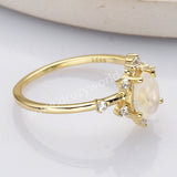 925 Sterling Silver Gold Teardrop Faceted Moonstone Zircon Ring SS285-1