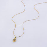 15" Dainty S925 Sterling Silver Gold Oval Blue White Opal Necklace SS300NG