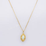 15" Dainty S925 Sterling Silver Gold Oval Blue White Opal Necklace SS300NG