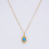 15" Dainty S925 Sterling Silver Gold Oval Blue White Opal Necklace SS300NG