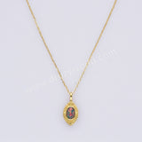 15" Dainty S925 Sterling Silver Gold Oval Blue White Opal Necklace SS300NG