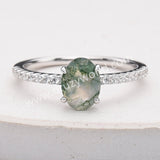 925 Sterling Silver Oval Moss Agate Zircon Ring Fashion Jewelry SS304-2