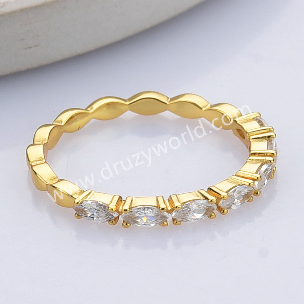 Dainty 925 Sterling Silver Gold Marquise Zircon Ring SS309RG