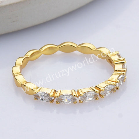 Dainty 925 Sterling Silver Gold Marquise Zircon Ring SS309RG