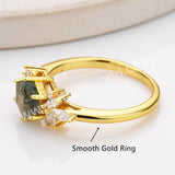 925 Sterling Silver CZ Hexagon Moss Agate Faceted Smooth Gold Ring Zircon Ring, Natural Agate Jewelry SS315-1
