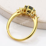 925 Sterling Silver CZ Hexagon Moss Agate Faceted Smooth Gold Ring Zircon Ring, Natural Agate Jewelry SS315-1