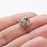 Diamond Shape Green Moss Agate S925 Sterling Silver CZ Stud Earrings, Natural Gemstone Healing Jewelry SS360-2